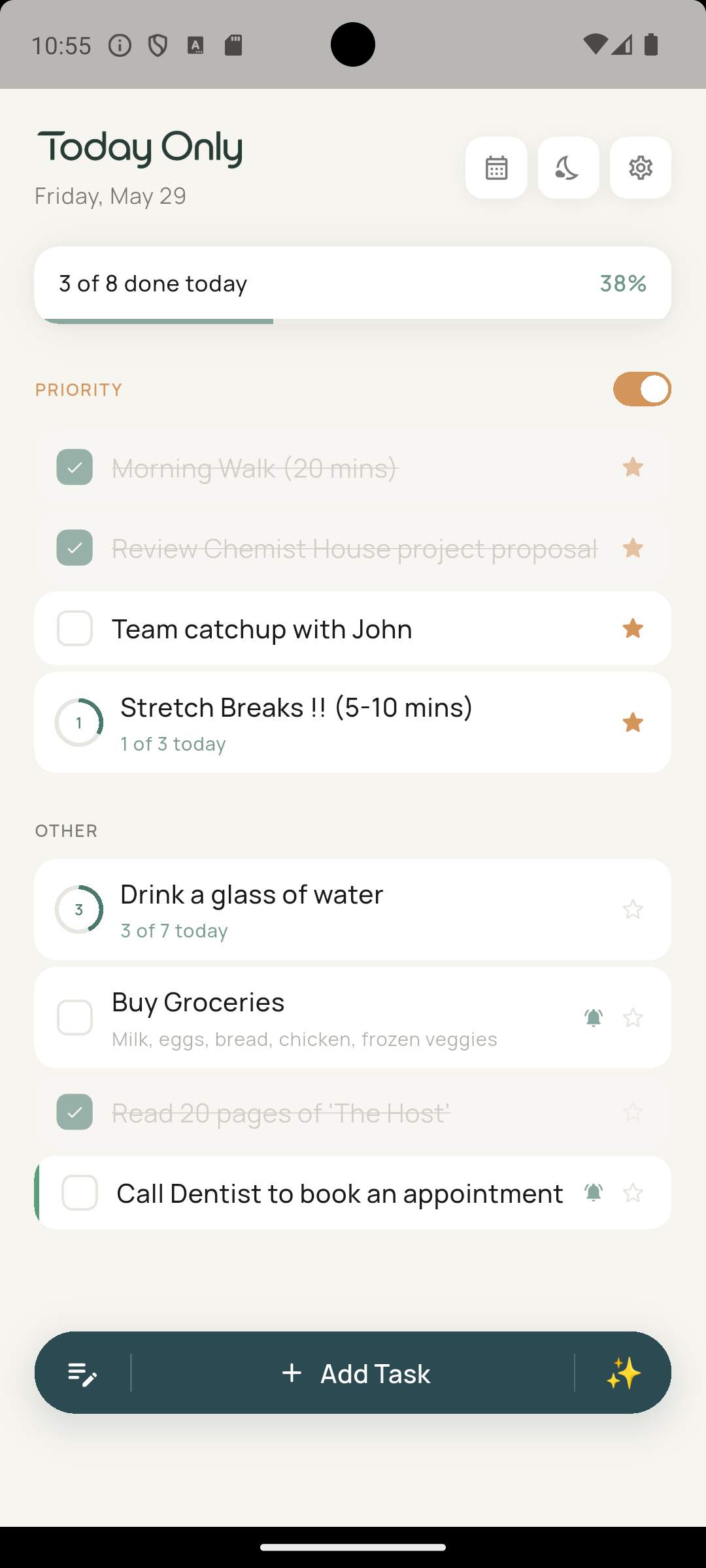 Today Only main screen