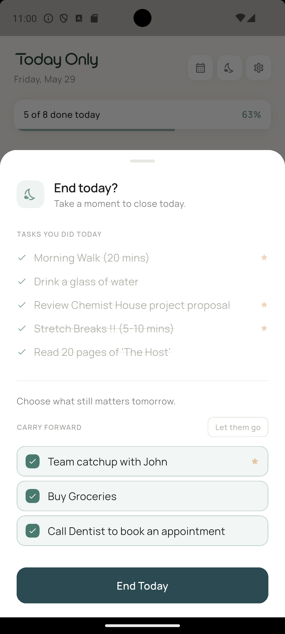 End Today screen